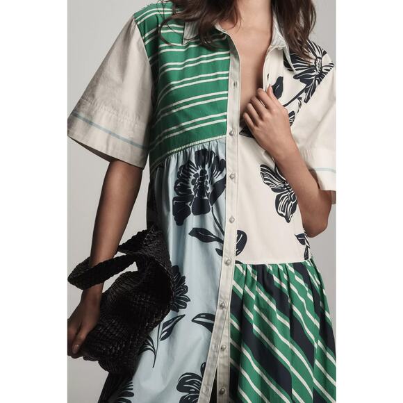 nwt ANTHROPOLOGIE MAEVE S Mixed Print Button Down Dress - Picture 2 of 4